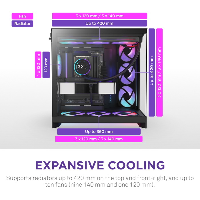 NZXT H9 Flow RGB V2 Edition (2025) Black 黑色 RGB Tempered Glass ATX Case CM-H92FB-R1