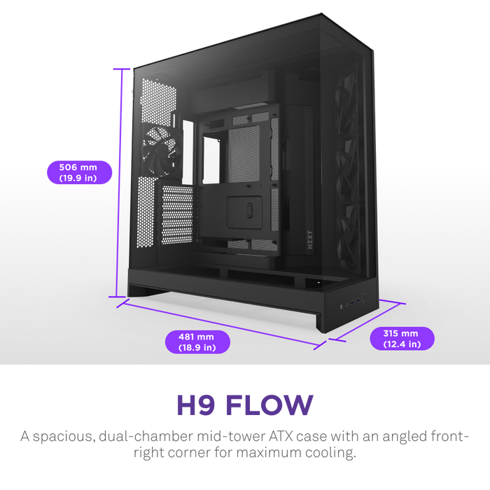 NZXT H9 Flow V2 Edition (2025) Black 黑色 Tempered Glass ATX Case CM-H92FB-01