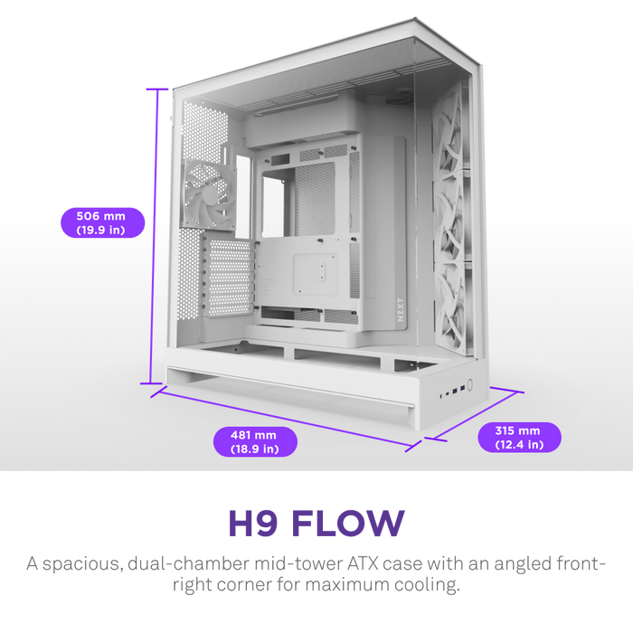 NZXT H9 Flow V2 Edition (2025) White 白色 Tempered Glass ATX Case CM-H92FW-01