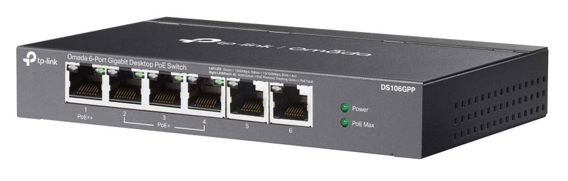 TP-Link DS106GPP Omada 6-Port Gigabit Unmanaged Desktop Switch with 3-Port PoE+ and 1-Port PoE++ (60W)