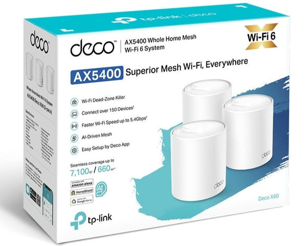 TP-Link Deco X60 V3.20 AX5400 Dual Band WiFi 6 Whole Home Wireless AX Mesh WiFi Router System (3-pack)