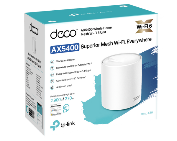 TP-Link Deco X60 (1-pack) AX5400 Whole Home Mesh Wi-Fi 6 Unit