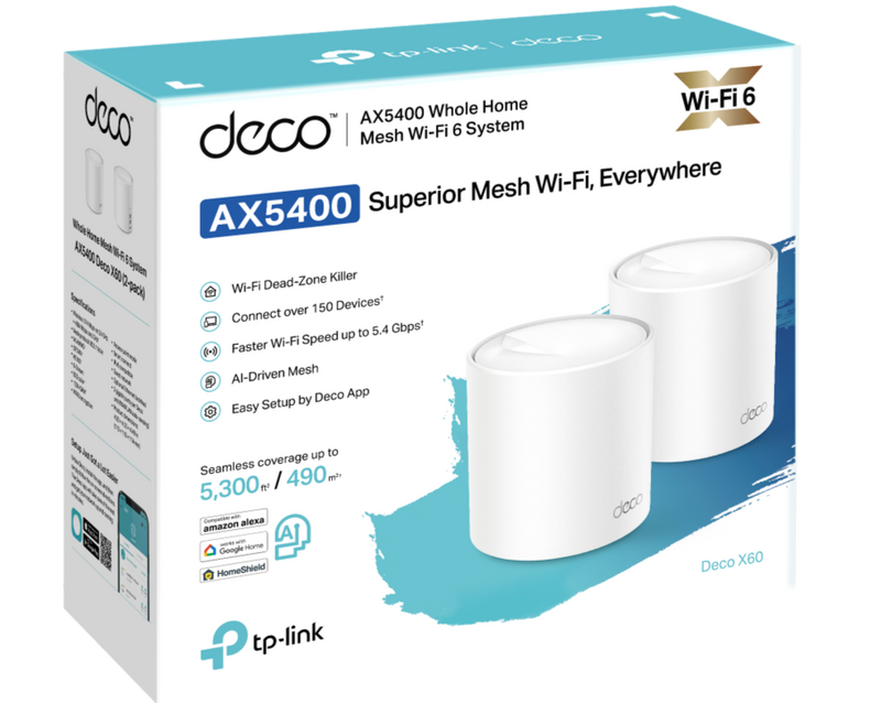 TP-Link Deco X60 V3.20 AX5400 Dual Band Whole Home Wireless AX Mesh WiFi 6 System (2件裝)