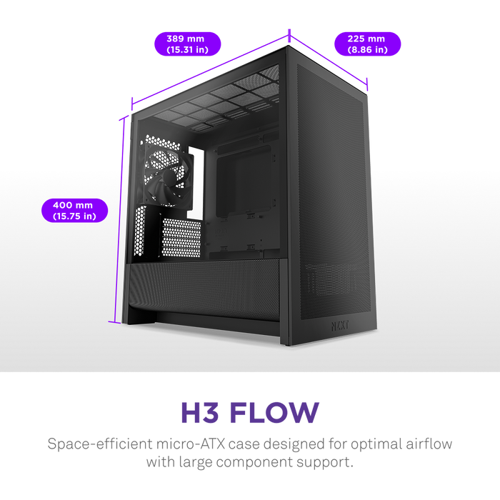 NZXT H3 FLOW (2025) Black 黑色 Tempered Glass MATX CC-H31FB-01