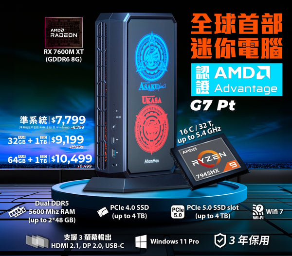 Minisforum BS-AG7PT AtomMan G7 Pt Mini Barebone (AMD Ryzen 9 7945HX / Radeon™ RX 7600M XT 8GB / 2xDDR5 SODIMM / M.2 SSD) 