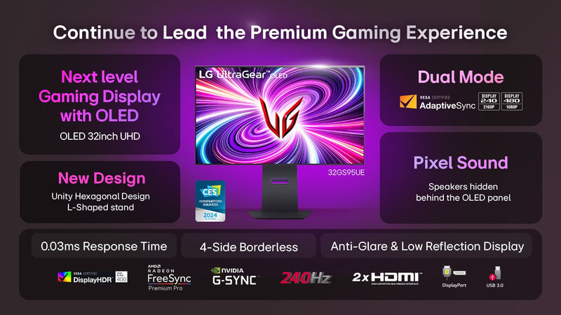 LG 31.5" 32GS95UE-B 480Hz/240Hz 4K UHD OLED (16:9) 雙模式電競顯示器(HDMI2.1)