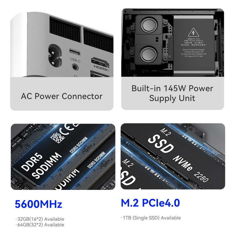 BEELINK BL/GTi15 + BEELINK EX Pro Docking Station (64G+1T SYSTEM) Mini PC (Intel Ultra 9 285H / 64GB DDR5 Ram / 1TB SSD / Windows 11 Pro) CS-BLGTI15 + DK-BLEXDS