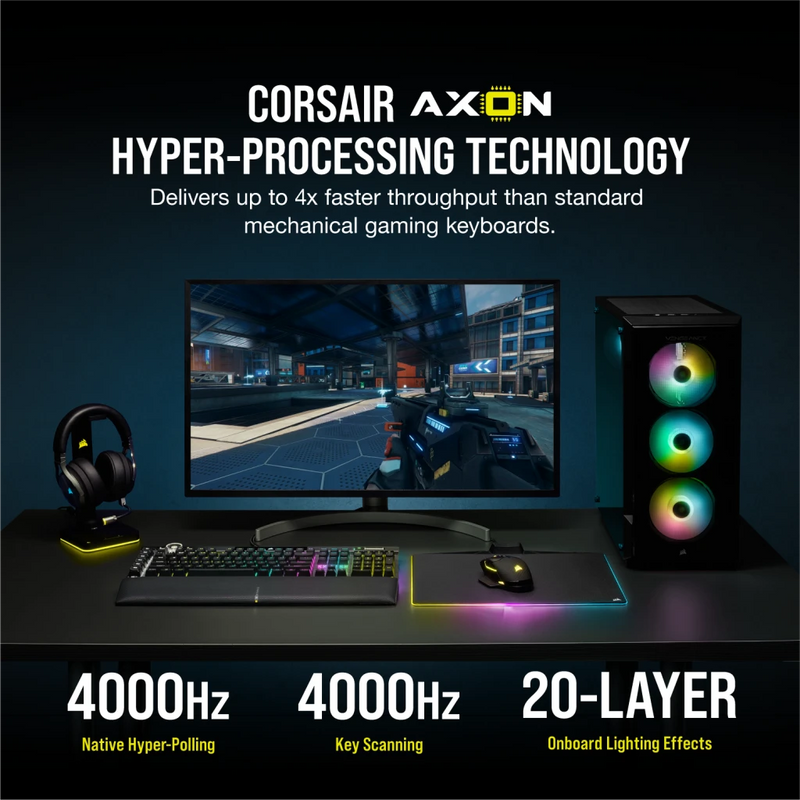 Corsair K100 RGB Optical-Mechanical Gaming Keyboard — CORSAIR OPX Switch — Black CH-912A01A-NA 