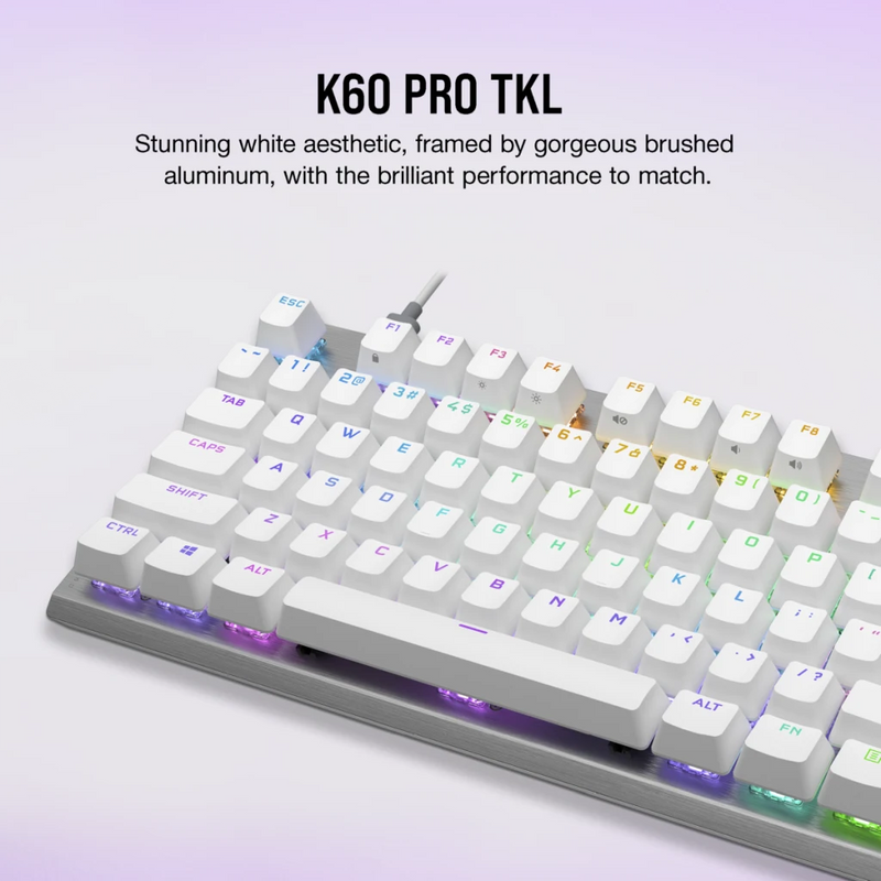 Corsair K60 PRO TKL RGB Tenkeyless Optical-Mechanical Gaming Keyboard — CORSAIR OPX Switch White 白色 CH-911D11A-NA