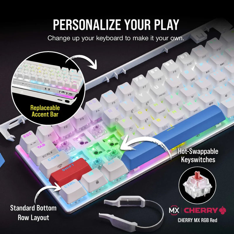 【CORSAIR 5月份電競產品優惠】Corsair K70 PRO MINI WIRELESS 60% Mechanical CHERRY MX Red Switch Keyboard with RGB Backlighting - White CH-9189110-NA