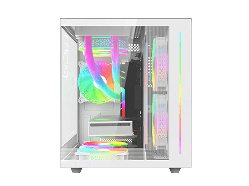 AITC KINGSMAN GAMING Lucid V900 white side-transparent Micro-ATX Case and 3 ARGB Case Fans