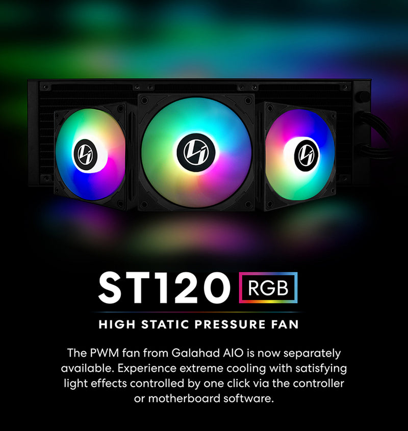 LIAN LI Galahad AIO ST120 RGB PWM 3 x Fan Kit with RGB Controller 12cm Case Fan ST120-3B