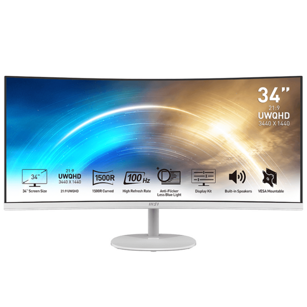 MSI 34" Pro MP341CQW 120Hz UWQHD 3440x1440 VA (21:9) 曲面顯示器(白色) MO-MP341CW