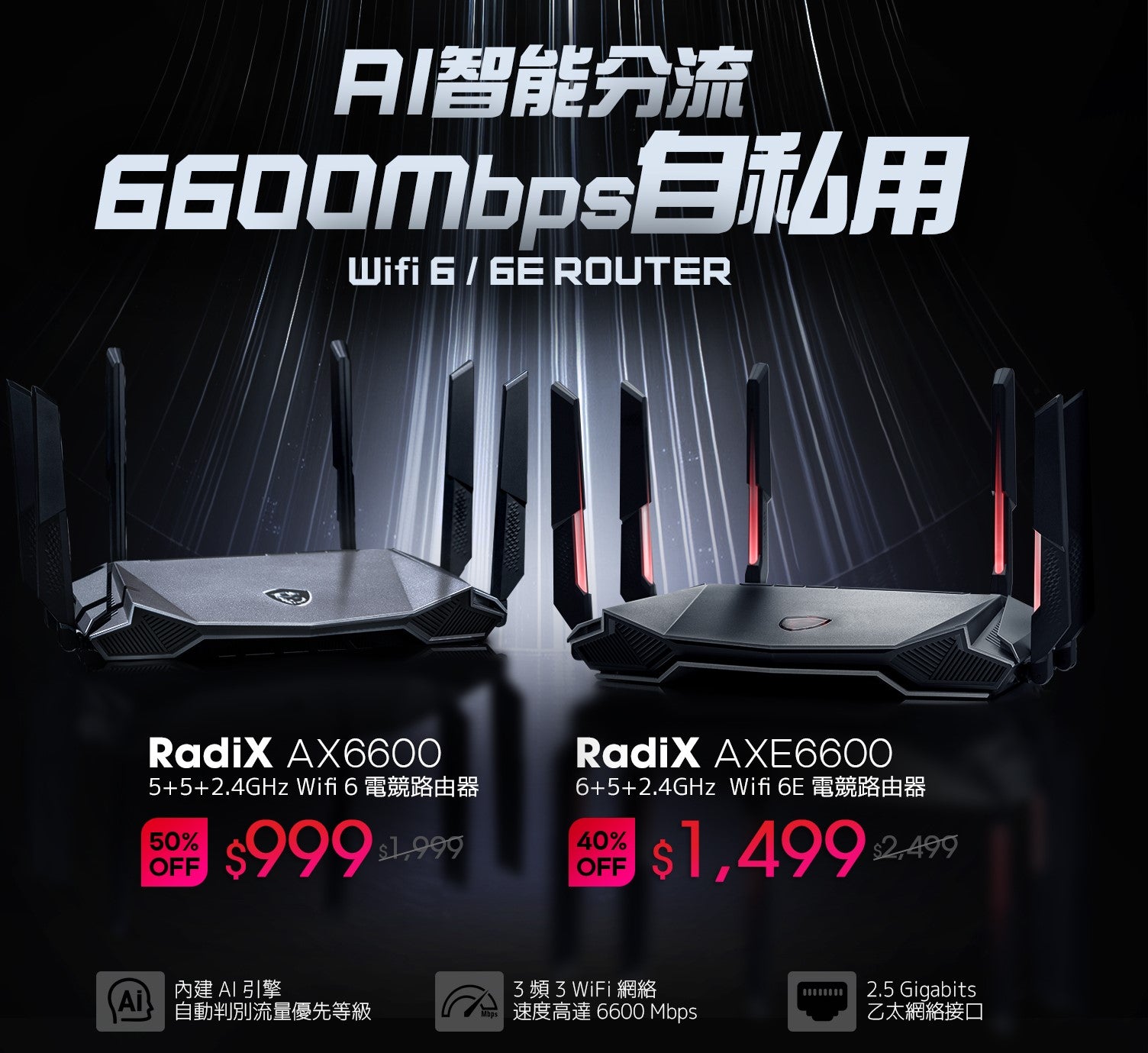 MSI Radix AX6600 WiFi 6 Tri-Band Gaming Router (NE-MGRAX66)
