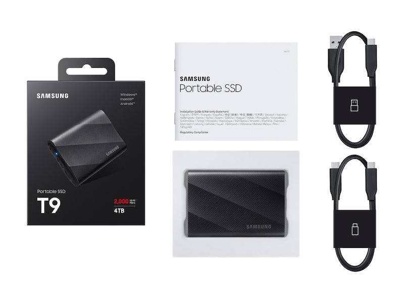 Samsung 4TB T9 Portable SSD Black MU-PG4T0B USB 3.2 Gen 2x2 