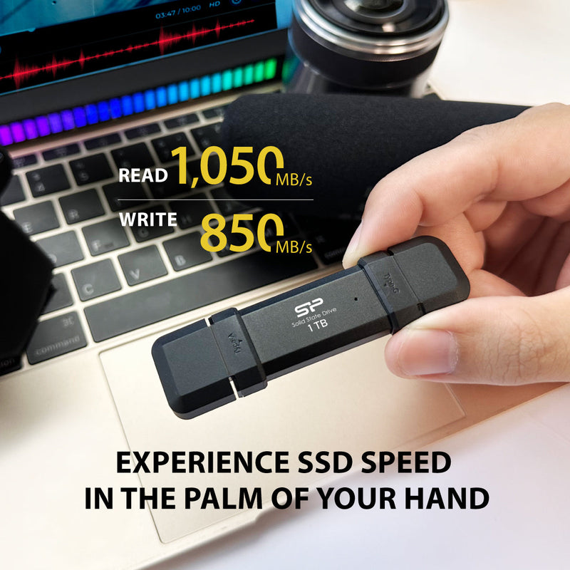 Silicon Power 1TB DS72 Gold 金色 Dual USB-C/USB-A 3.2 Gen 2 手指型外置攜帶式 Portable SSD, Steam Deck and iPhone 15 Pro (SP001TBUC3S72V1G)