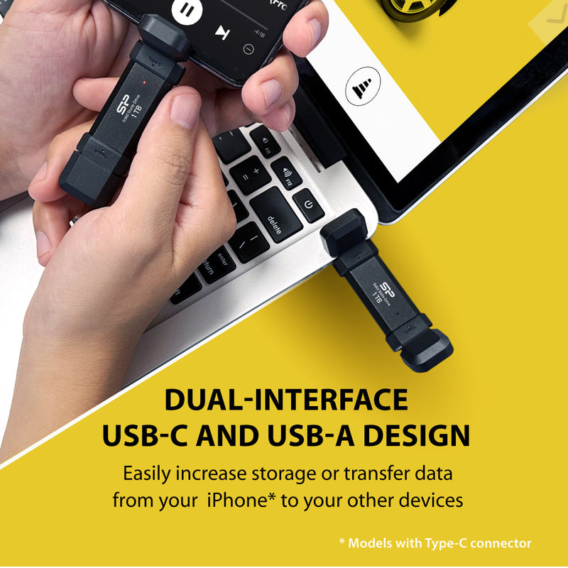 Silicon Power 1TB DS72 Gold 金色 Dual USB-C/USB-A 3.2 Gen 2 手指型外置攜帶式 Portable SSD, Steam Deck and iPhone 15 Pro (SP001TBUC3S72V1G)