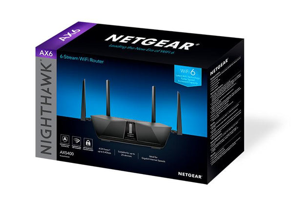 NETGEAR RAX50 Nighthawk AX6 6-stream AX5400 Wi-Fi 6 Router with Armor