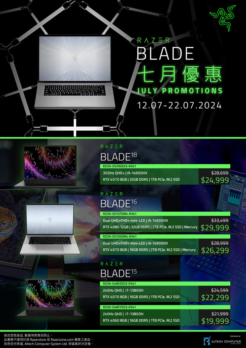 Razer Blade 16 Gaming Laptop Mercury Mercury (16" UHD+FHD+Mini-LED / Intel Core i9-14900HX / 32GB DDR5 / RTX 4080 12GB / 2TB SSD / Win 11 Home) RZ09-0510TEM4-R341