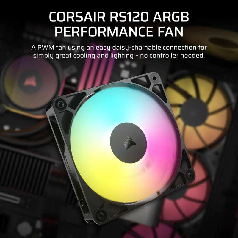 Corsair RS120 ARGB Black 120mm PWM PC Case Fan (CO-9050180-WW) 