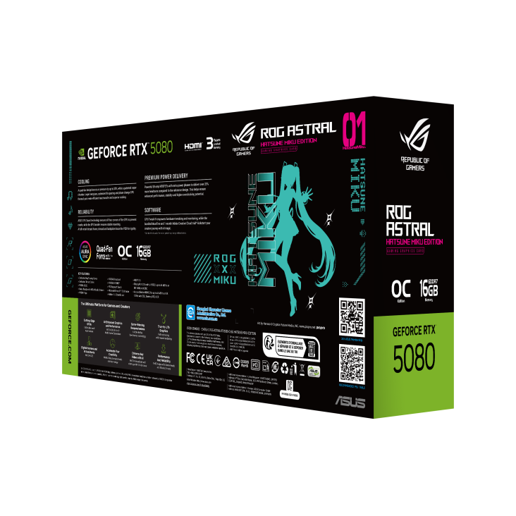 【搶先預購】ASUS ROG Astral GeForce RTX 5080 16GB GDDR7 OC Hatsune Miku 初音未來 Edition *需要牛箱水板卡一起購買