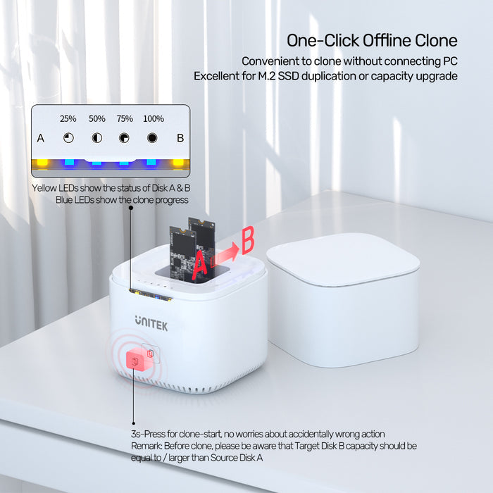 UNITEK S1207 SyncStation Marshmallow M.2 USB-C to PCIe/NVMe M.2 SSD Dual Bay Docking Station with Offline Clone 785-2725