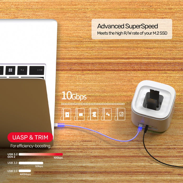 UNITEK S1207 SyncStation Marshmallow M.2 USB-C to PCIe/NVMe M.2 SSD Dual Bay Docking Station with Offline Clone 785-2725