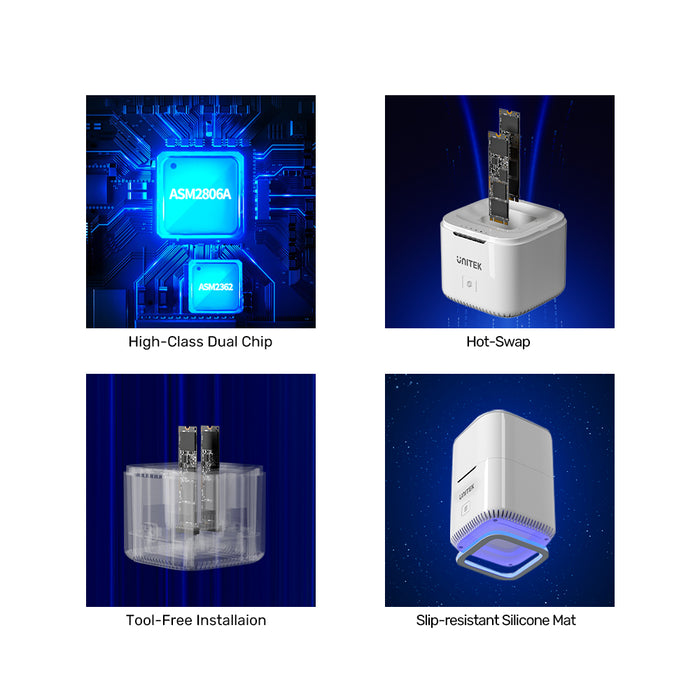UNITEK S1207 SyncStation Marshmallow M.2 USB-C to PCIe/NVMe M.2 SSD Dual Bay Docking Station with Offline Clone 785-2725