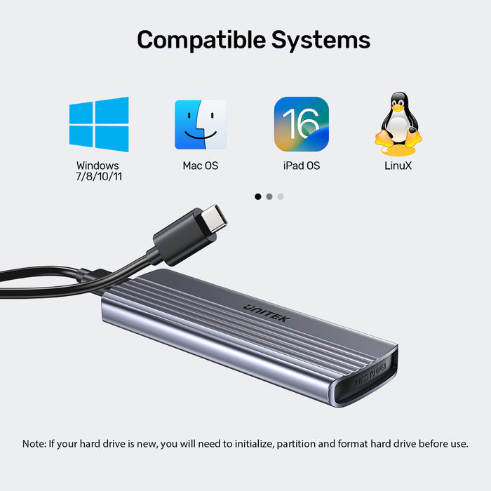 UNITEK S1241B01 10Gbps USB-C to M.2 PCIe NVMe SSD Enclosure