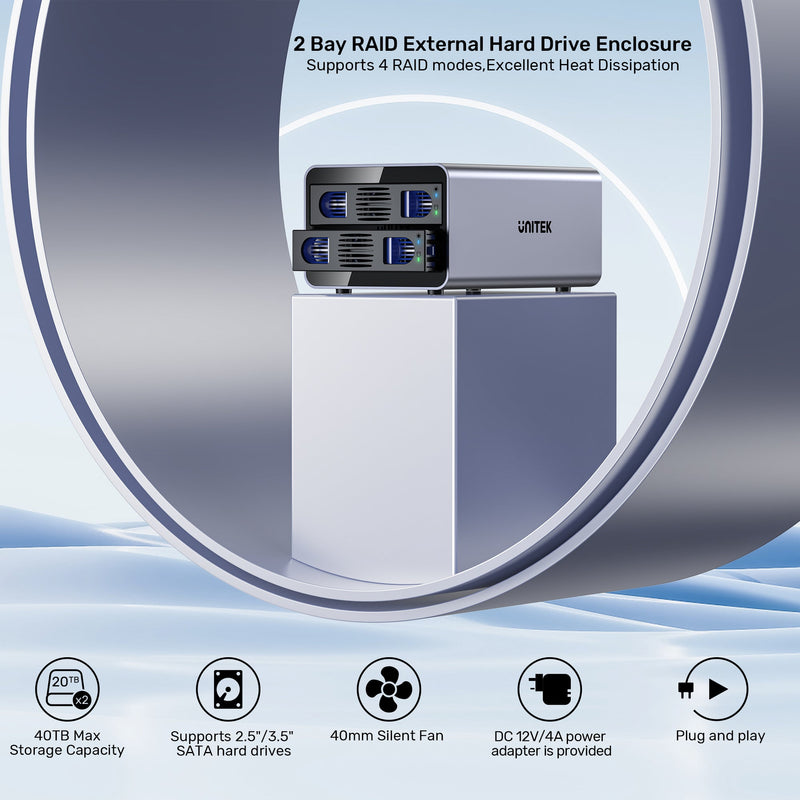 Unitek S1308C 2-Bay External SATA Hard Drive Enclosure (10Gbps,RAID) 