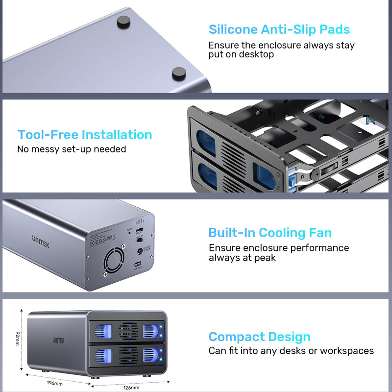 Unitek S1308C 2-Bay External SATA Hard Drive Enclosure (10Gbps,RAID) 