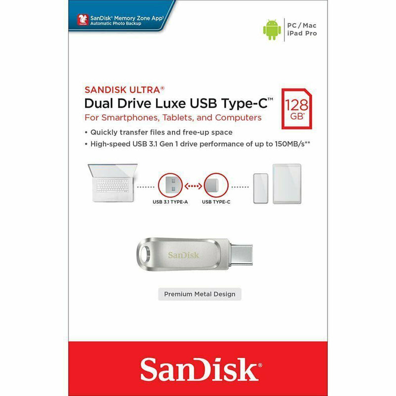 SanDisk 128GB SanDisk Ultra Dual Drive Luxe USB Type-C (Type-C and Type-A) Aluminum Metal Dual Flash Drive SDDDC4-128G-G46 772-4317