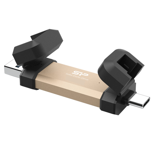 Silicon Power 2TB DS72 Gold 金色 Dual USB-C/USB-A 3.2 Gen 2 手指型外置攜帶式 Portable SSD, Steam Deck and iPhone 15 Pro (SP002TBUC3S72V1G)