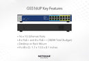 NETGEAR GS516UP 16 port Gigabit Unmanaged Switch w/ 8 PoE+ and 8 PoE++ (380W), Metal