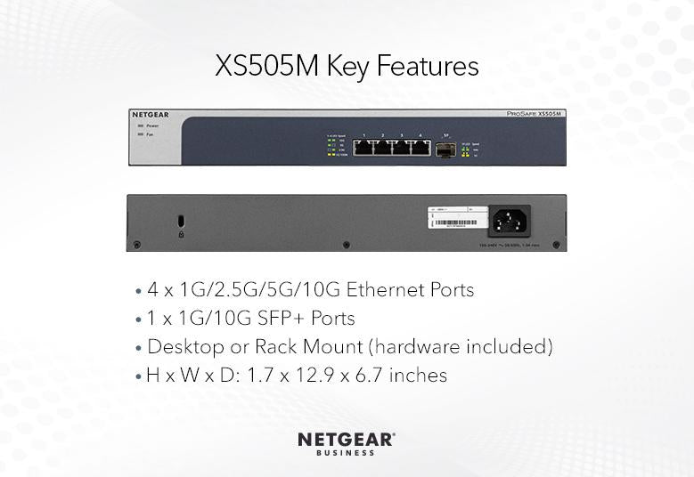 NETGEAR XS505M 5-port 10G/Multi-Gigabit Unmanaged Switch (4 x 10Gig/Multi-Gig + 1 x SFP+)
