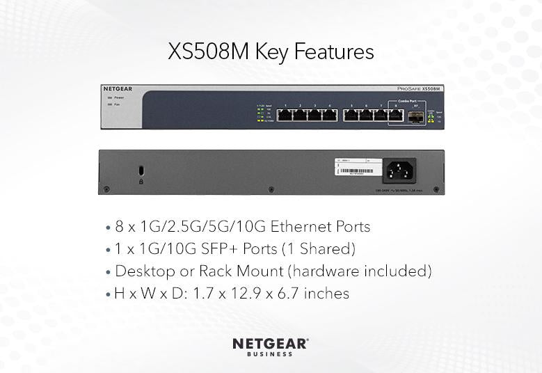 NETGEAR XS508M 8-port 10G/Multi-Gigabit Unmanaged Switch (7x10Gig/Multi-Gig + 1x10G Copper/SFP+ combo)