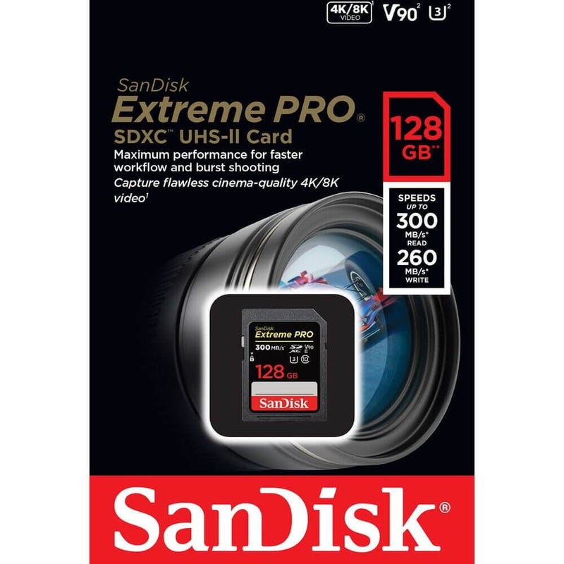 SanDisk 128GB Extreme Pro SDXC (V90, UHS-II/U3, CL10, 300R/260W MB/s) SDSDXDK-128G-GN4IN 772-4481