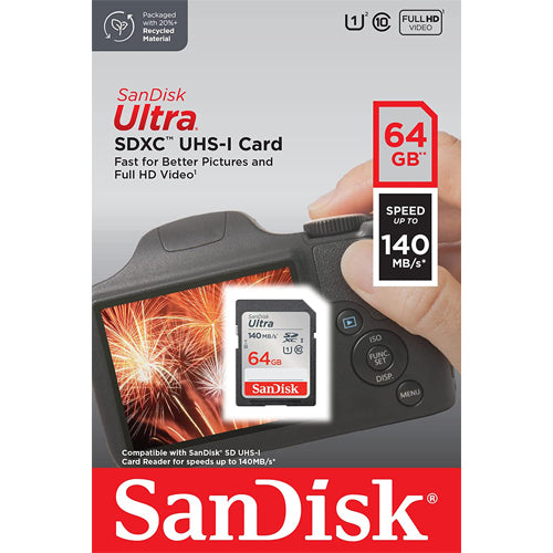 SanDisk 64GB Ultra SDXC (Class 10, 140MB/s) SSDDUNB-064-GN6IN 772-4564
