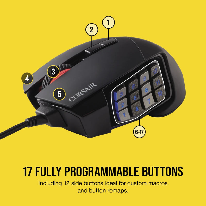 CORSAIR SCIMITAR RGB ELITE Optical MOBA/MMO Gaming Mouse - Black 黑色 CH-9304211-AP