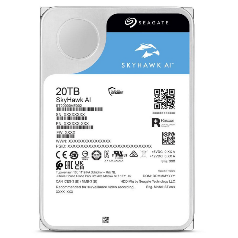 Seagate 20TB SkyHawk AI ST20000VE002 Surveillance 3.5" SATA 7200rpm 256MB Cache HDD