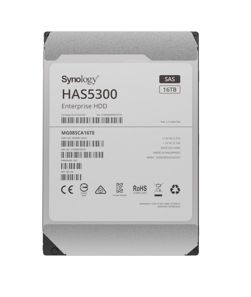 Synology 16TB HAS5300-16T Enterprise 3.5" SAS 12Gb/s 7200rpm 512MB Cache HDD