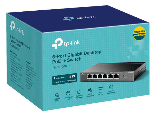 TP-Link TL-SG1006PP 6-Port Gigabit Desktop Switch with 3-Port PoE+ and 1-Port PoE++ (64W)