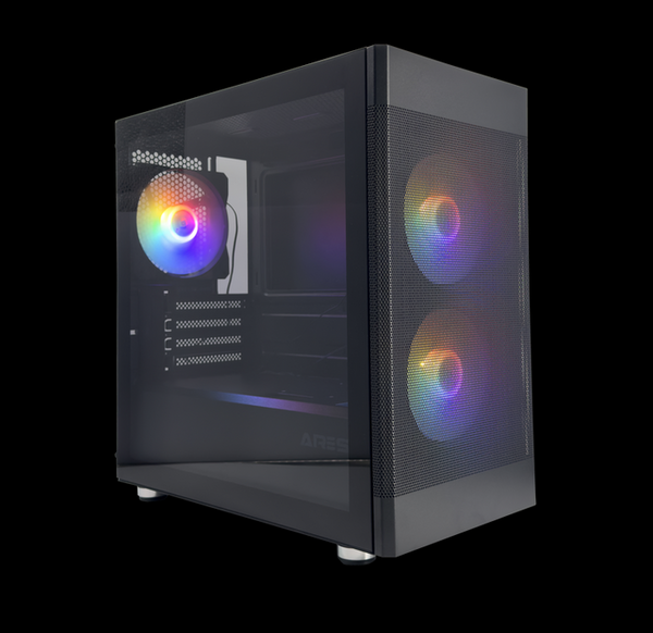 Ares Andras glass side MATX Case black (with three Rainbow LED FAN)