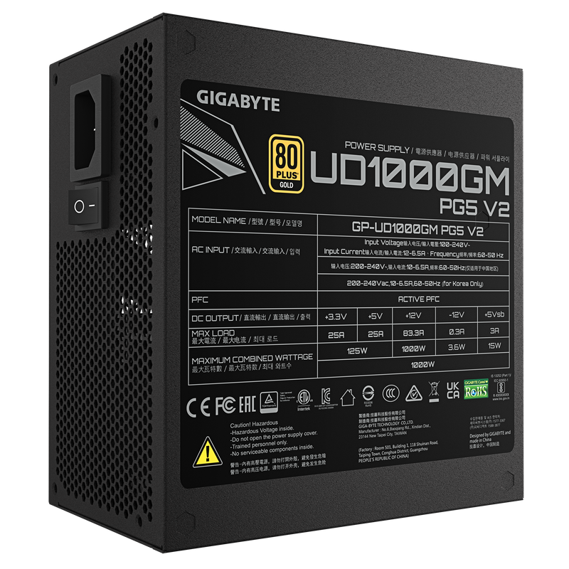 GIGABYTE 1000W ULTRA DURABLE UD1000GM PG5 V2 ATX3.1 PCIE 5.1 80Plus Gold Full Modular Power Supply (GP-UD1000GM PG5 V2)