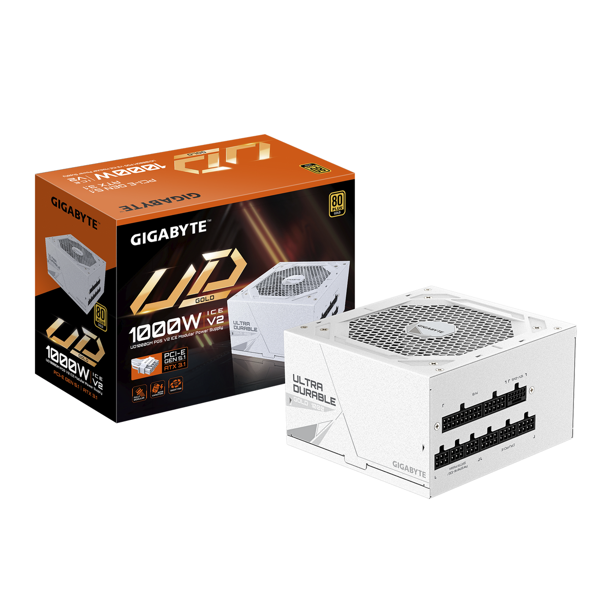 GIGABYTE 1000W ULTRA DURABLE UD1000GM PG5 V2 ICE ATX3.1 PCIE 5.1 80Plu