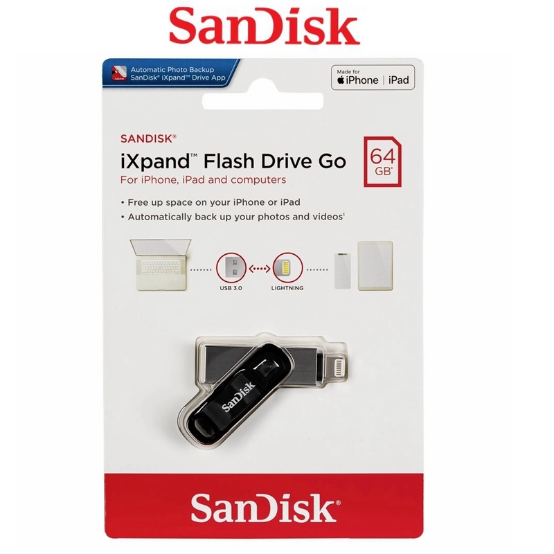 SanDisk 64GB iXpand Flash Drive Go for iPhone (USB-A and Lightning) Dual Flash Drive SDIX60N-064G-GN6NE 772-4485