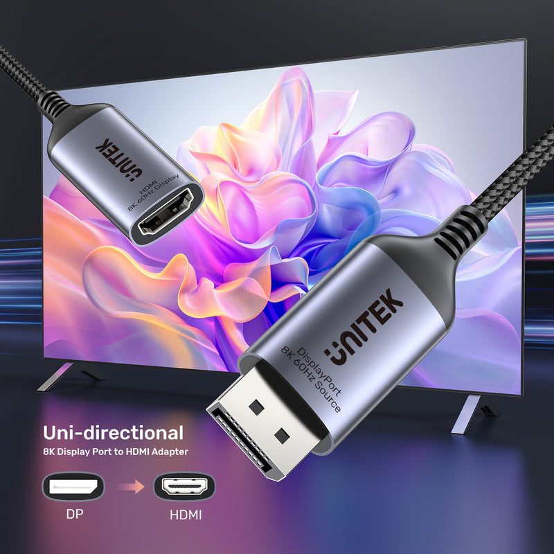 UNITEK V1611A 20cm 8K 60Hz DisplayPort 1.4 To HDMI 2.1 Adpater Cable (785-3084)