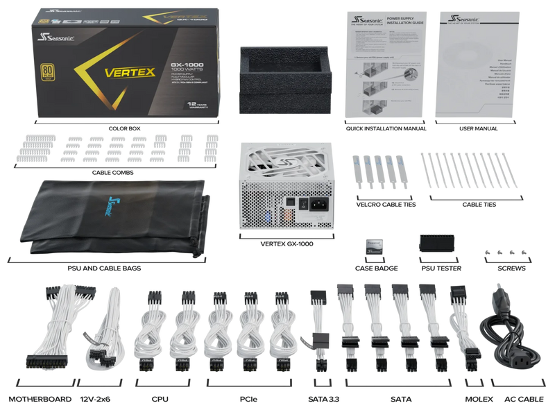 Seasonic 1000W VERTEX GX-1000 White ATX3.0 (PCIe5.0) 80Plus Gold Full Modular Power Supply (VERTEX GX-1000-WHITE)
