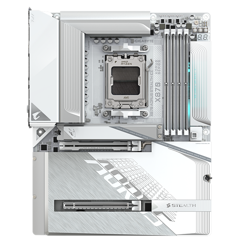 GIGABYTE X870 AORUS STEALTH ICE DDR5,Socket AM5 ATX Motherboard 背插式主機板