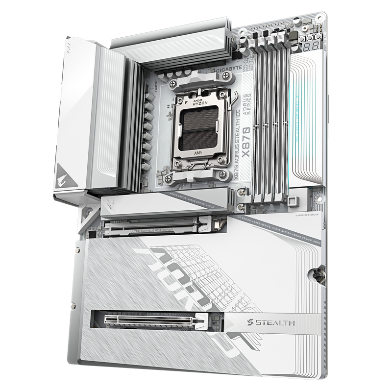 GIGABYTE X870 AORUS STEALTH ICE DDR5,Socket AM5 ATX Motherboard 背插式主機板